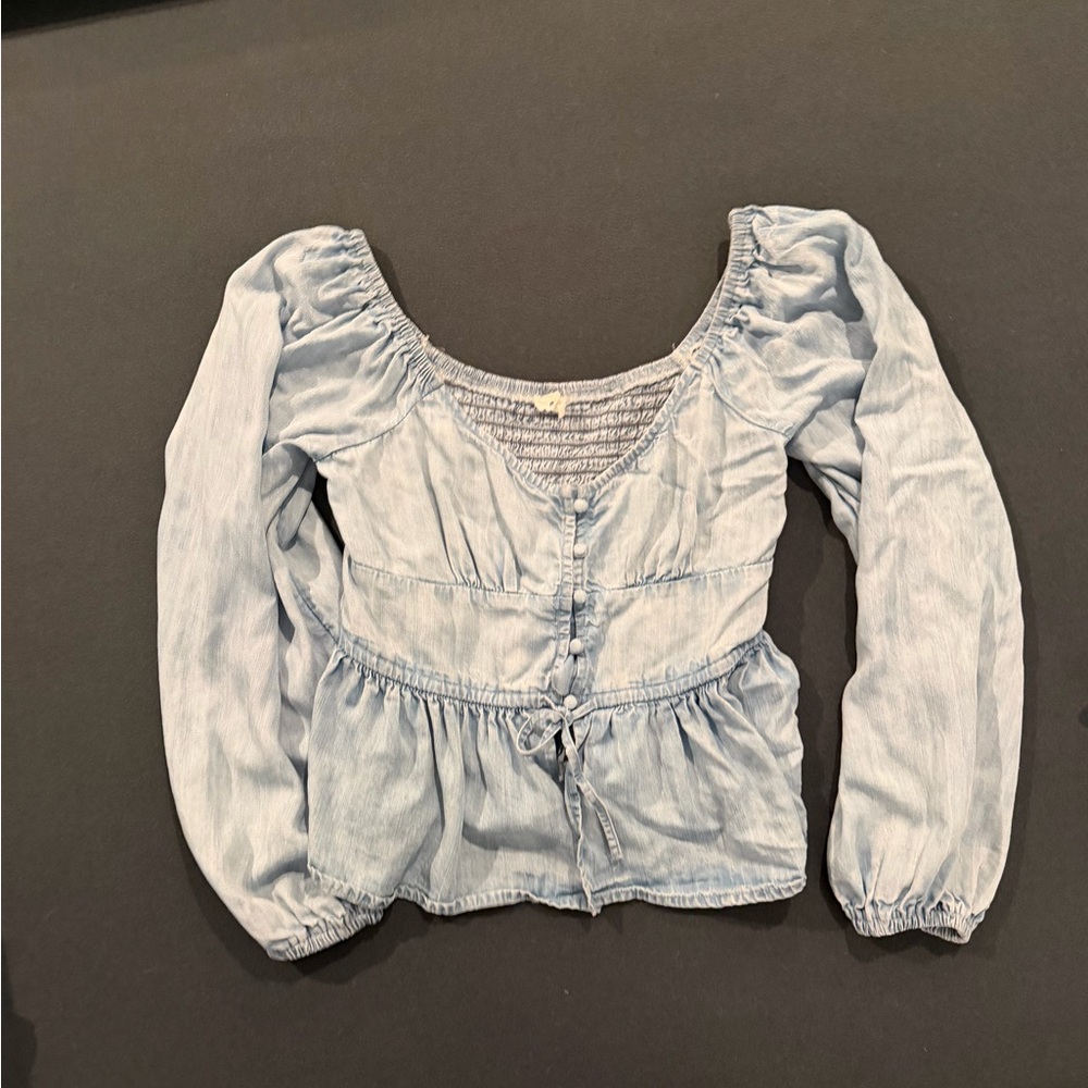 Aerie Light Blue Peasant Blouse